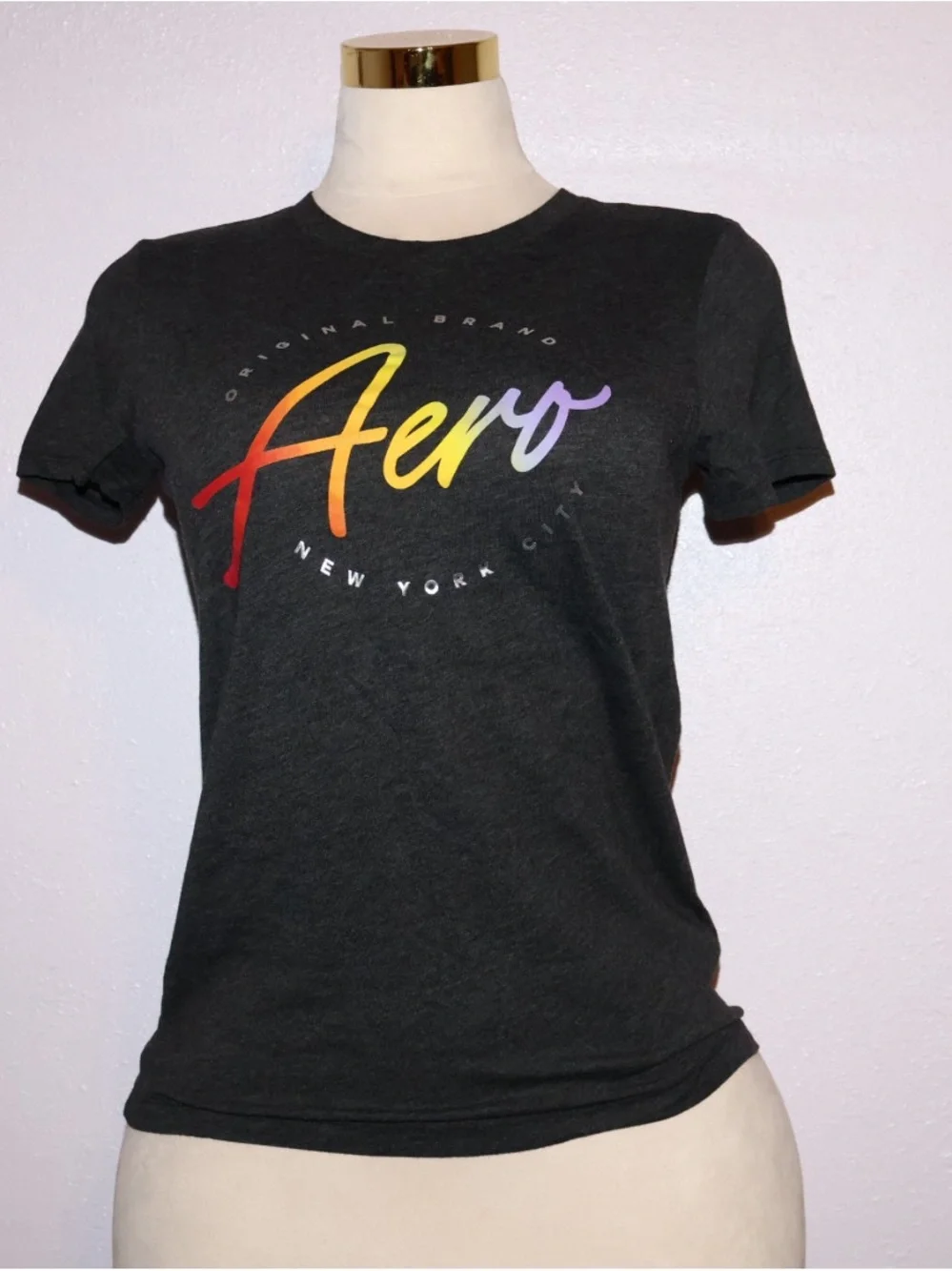 Aeropostale Charcoal Tee with Rainbow Aero Script